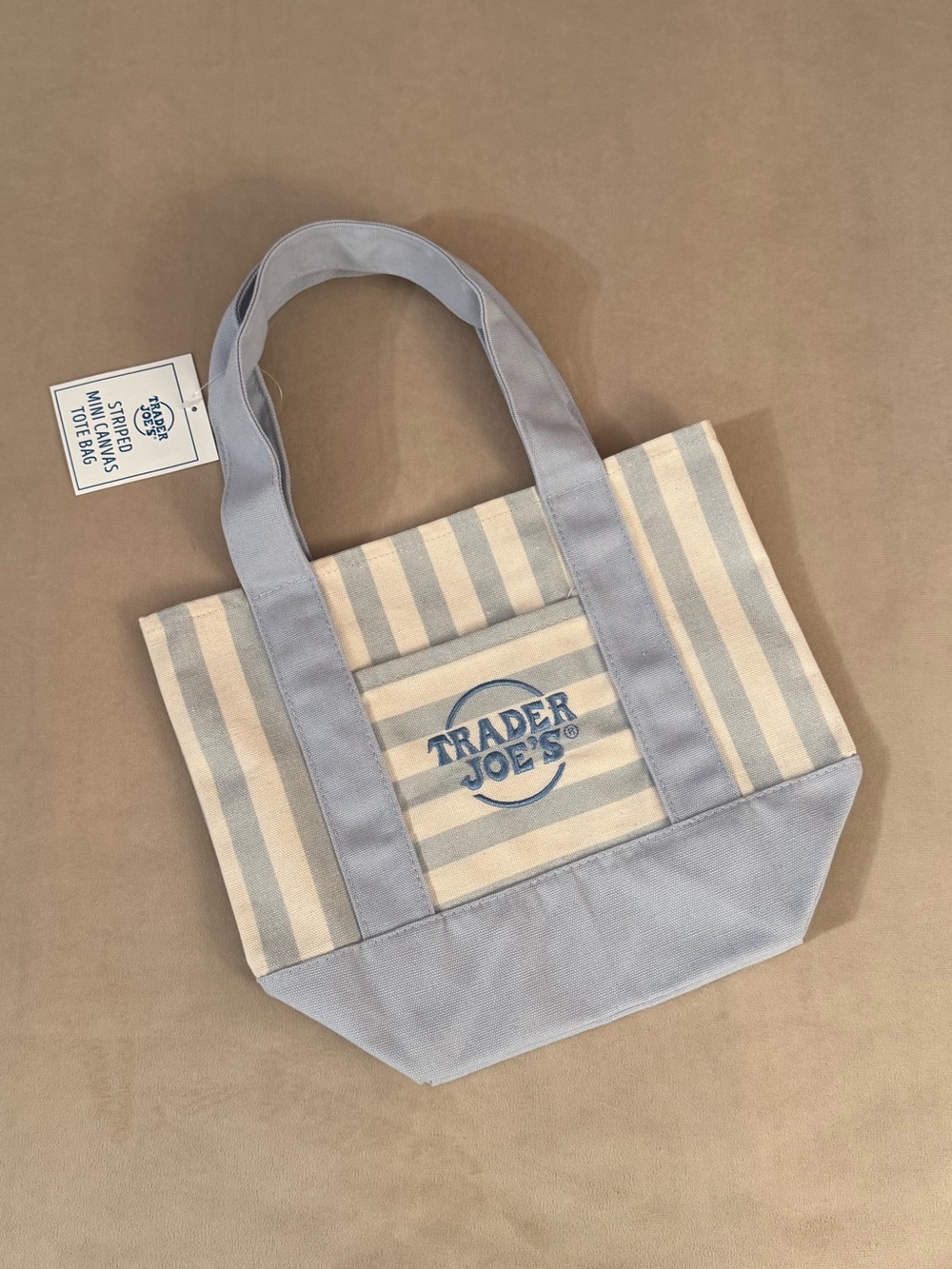Trader Joe’s Blue & Cream Striped Mini Canvas Tote Bag NWT